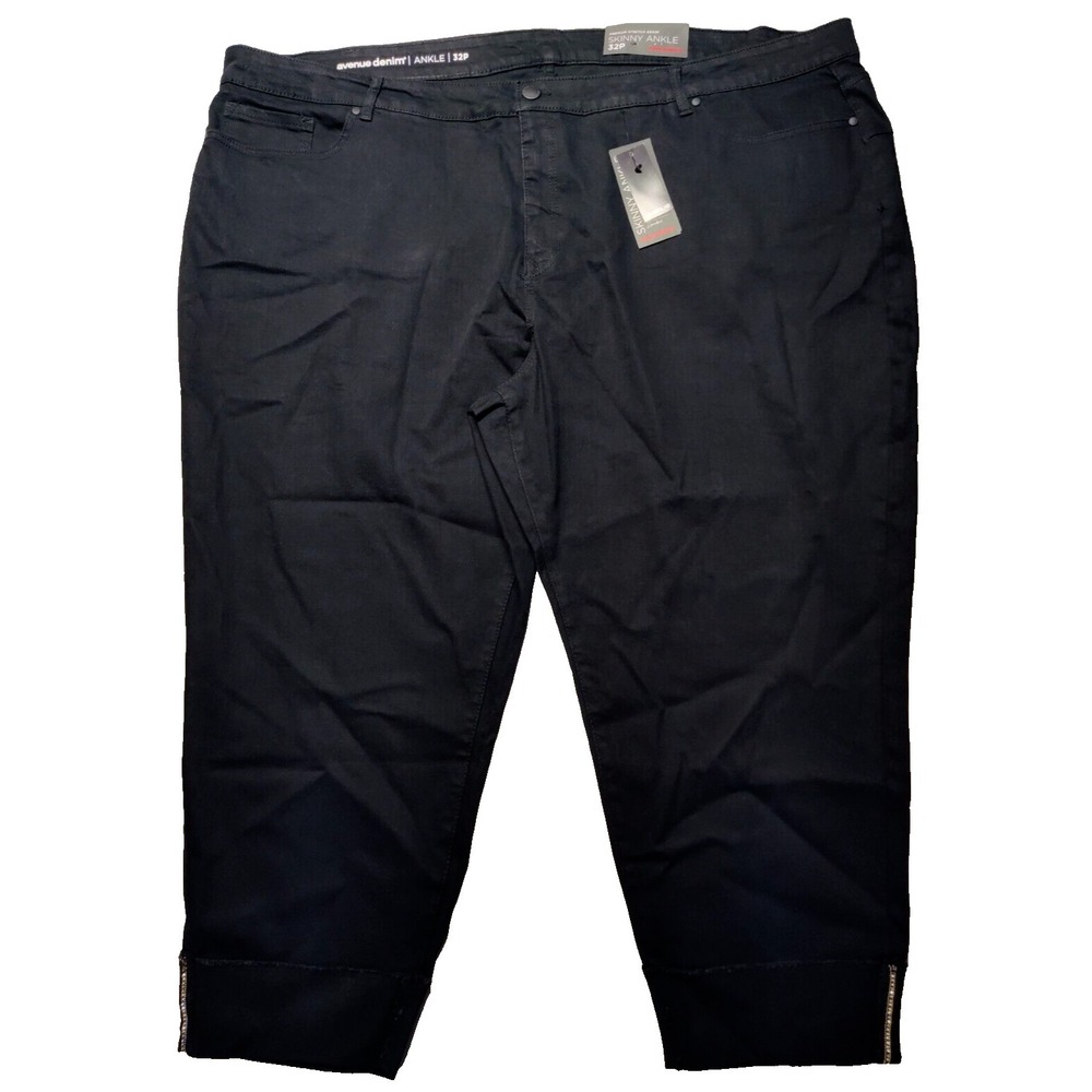 AVENUE DENIM SKINNY Women‎ Petite Plus Size 32 Embellished Black Ankle Jeans NEW